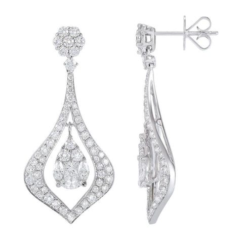 2.77 Ctw Diamond 18k White Gold Round Marquis Princess Shape Womens Diamond Earrings