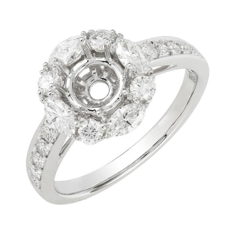 0.83 Ctw Diamond 18k White Gold Round Shape Wedding Engagement Ring