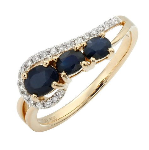 0.12 Ctw Diamond 14k Yellow Gold Sapphire Round Shape Womens Gemstone Ring