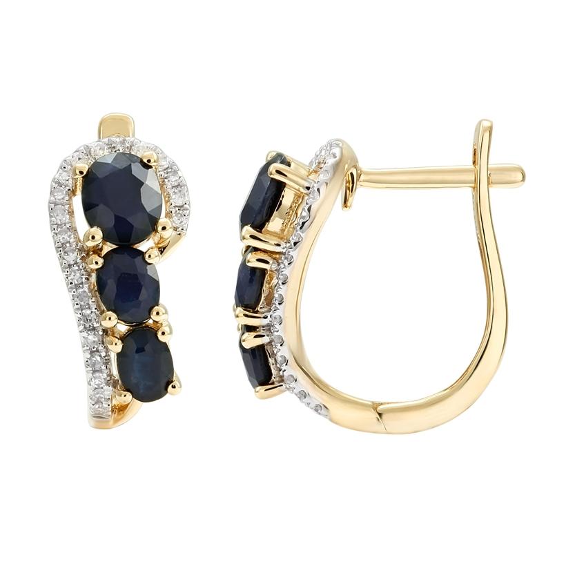 0.16 Ctw Diamond 14k Yellow Gold Sapphire Round Shape Womens Gemstone Earrings