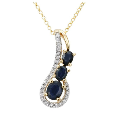 0.11 Ctw Diamond 14k Yellow Gold Sapphire Round Shape Womens Gemstone Necklace Pendant With 16 Inch Chain