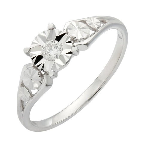 0.09 Ctw Diamond 14k White Gold Round Shape Womens Diamond Ring