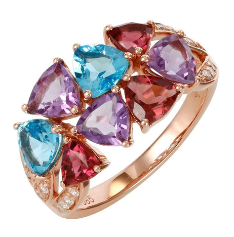 0.09 Ctw Diamond 14k Rose Gold Multi-color Round Shape Womens Gemstone Ring