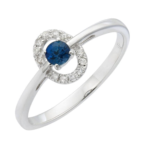 0.07 Ctw Diamond 14k White Gold Sapphire Round Shape Womens Gemstone Ring