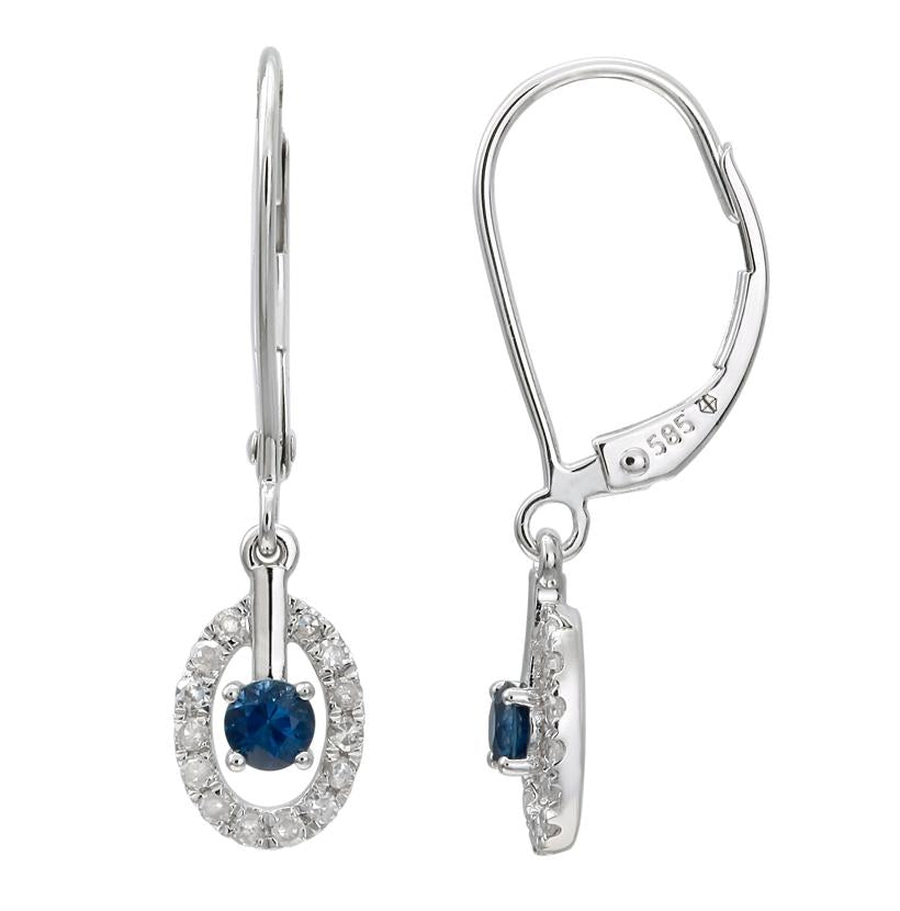 0.18 Ctw Diamond 14k White Gold Sapphire Round Shape Womens Gemstone Earrings