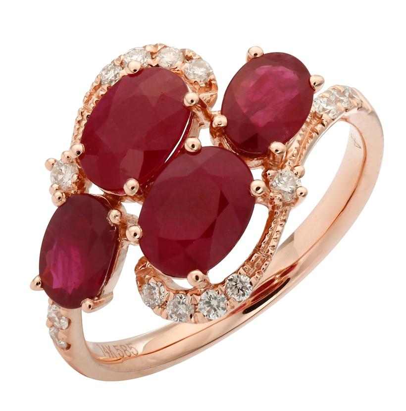 0.22 Ctw Diamond 14k Rose Gold Ruby Round Shape Womens Gemstone Ring