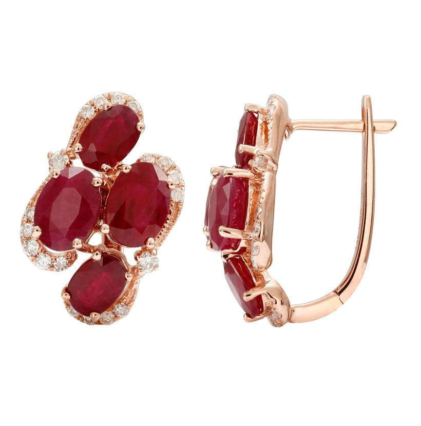 0.37 Ctw Diamond 14k Rose Gold Ruby Round Shape Womens Gemstone Earrings