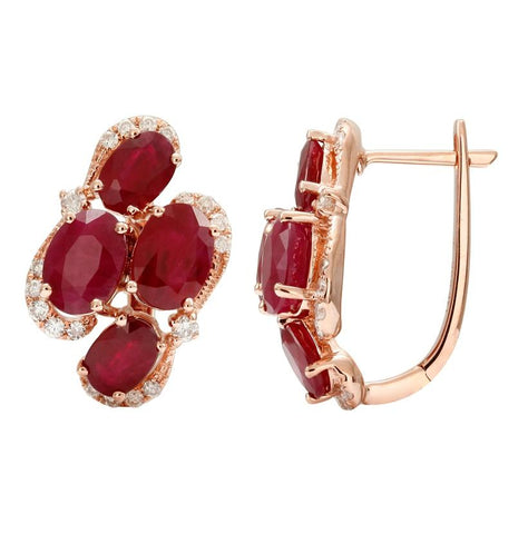 0.37 Ctw Diamond 14k Rose Gold Ruby Round Shape Womens Gemstone Earrings