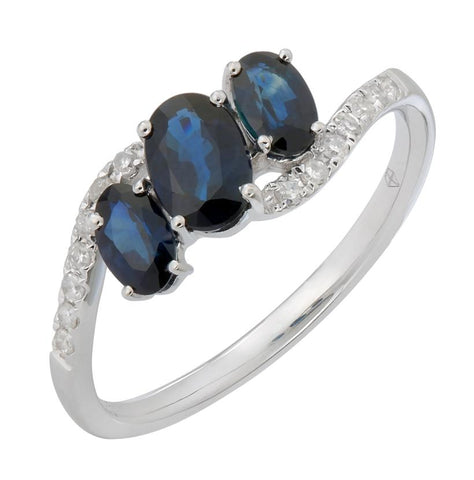 0.11 Ctw Diamond 14k White Gold Sapphire Round Shape Womens Gemstone Ring