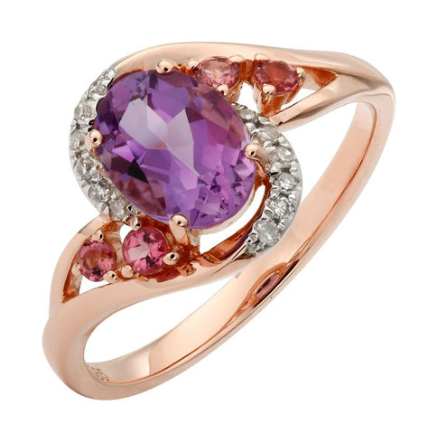 0.07 Ctw Diamond 14k Rose Gold Amethyst Peridot Round Shape Womens Gemstone Ring