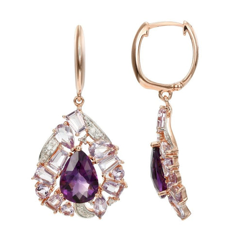 0.14 Ctw Diamond 14k Rose Gold Amethyst Round Shape Womens Gemstone Earrings