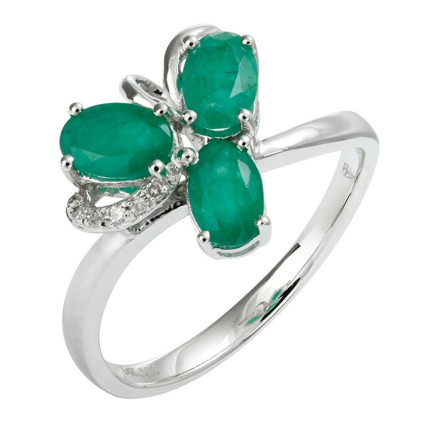 0.02 Ctw Diamond 14k White Gold Emerald Round Shape Womens Gemstone Ring