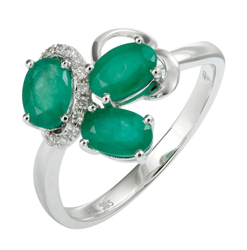 0.05 Ctw Diamond 14k White Gold Emerald Round Shape Womens Gemstone Ring