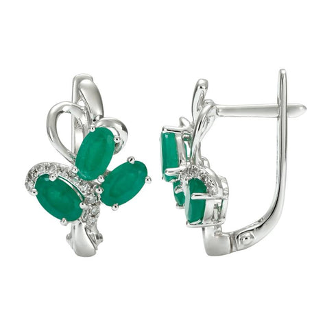 0.08 Ctw Diamond 14k White Gold Emerald Round Shape Womens Gemstone Earrings