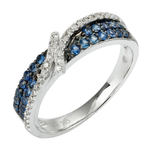 0.13 Ctw Diamond 14k White Gold Sapphire Round Shape Womens Gemstone Ring