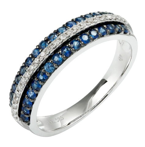 0.1 Ctw Diamond 14k White Gold Sapphire Round Shape Womens Gemstone Ring