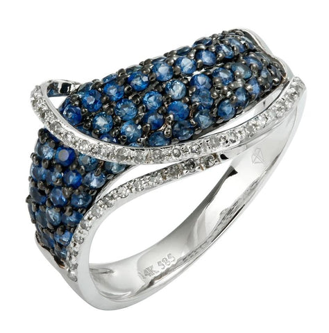 0.14 Ctw Diamond 14k White Gold Sapphire Round Shape Womens Gemstone Ring