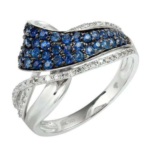 0.17 Ctw Diamond 14k White Gold Sapphire Round Shape Womens Gemstone Ring