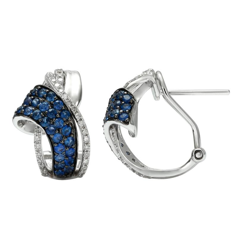 0.26 Ctw Diamond 14k White Gold Sapphire Round Shape Womens Gemstone Earrings