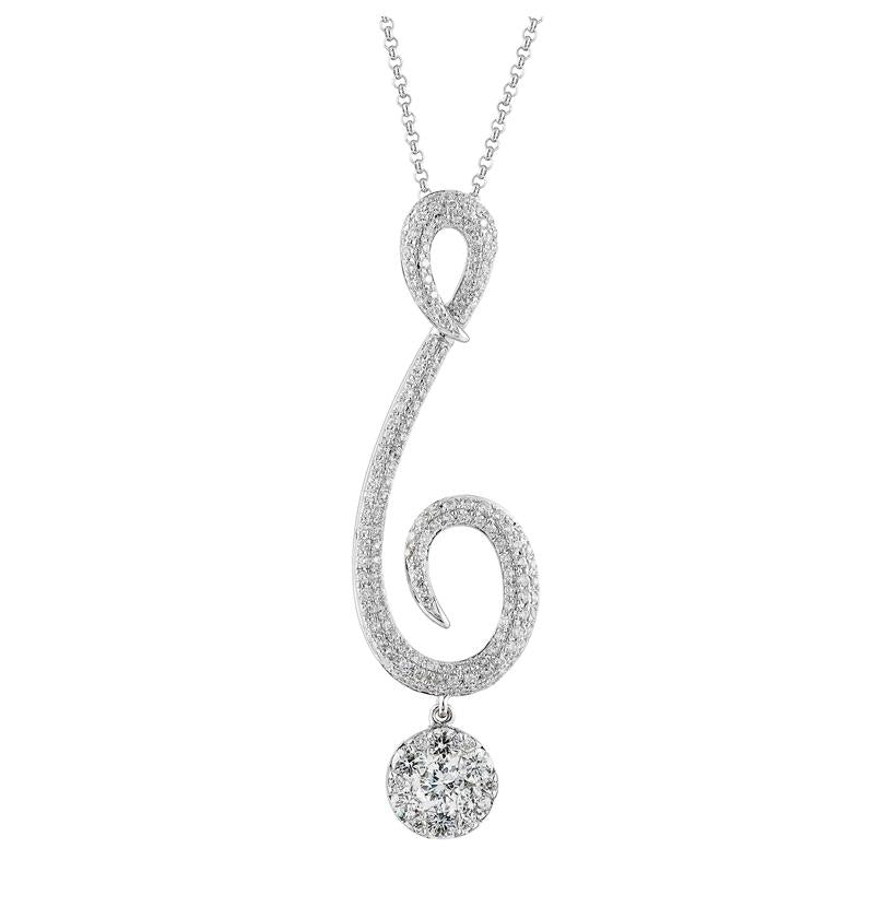 0.98 Ctw Diamond 14k White Gold Round Shape Womens Diamond Necklace Pendant With 16 Inch Chain