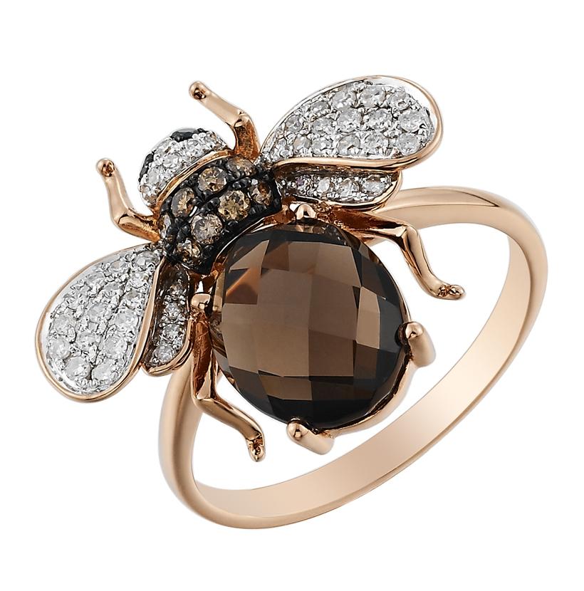 0.3 Ctw Diamond 14k Rose Gold Topaz Round Shape Womens Gemstone Ring
