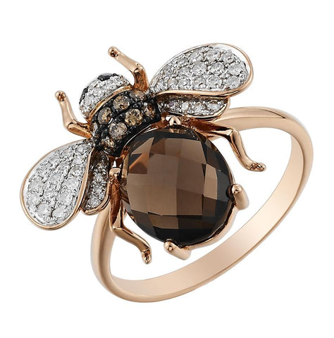 0.3 Ctw Diamond 14k Rose Gold Topaz Round Shape Womens Gemstone Ring