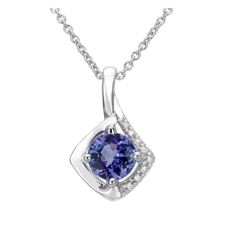 0.04 Ctw Diamond 14k White Gold Tanzanite Round Shape Womens Gemstone Necklace Pendant With 16 Inch Chain