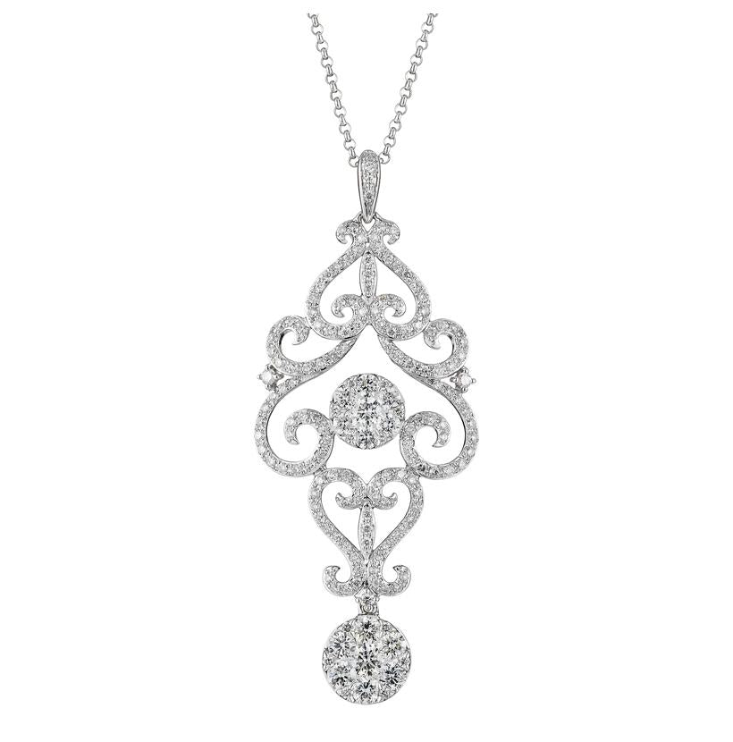 1.36 Ctw Diamond 14k White Gold Round Shape Womens Diamond Necklace Pendant With 16 Inch Chain