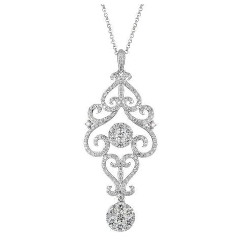 1.36 Ctw Diamond 14k White Gold Round Shape Womens Diamond Necklace Pendant With 16 Inch Chain