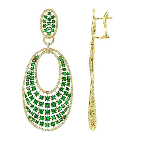 1.25 Ctw Diamond 14k Yellow Gold Tsavorite Round Shape Womens Gemstone Earrings