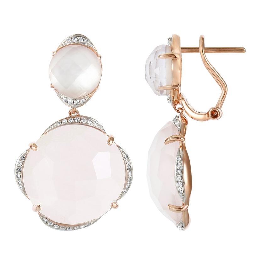 0.28 Ctw Diamond 14k Rose Gold Amethyst Quartz Round Shape Womens Gemstone Earrings