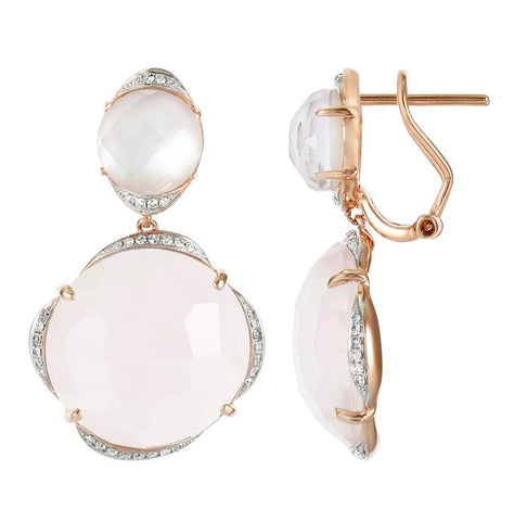 0.28 Ctw Diamond 14k Rose Gold Amethyst Quartz Round Shape Womens Gemstone Earrings