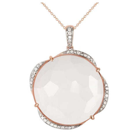 0.2 Ctw Diamond 14k Rose Gold Quartz Round Shape Womens Gemstone Necklace Pendant With 16 Inch Chain