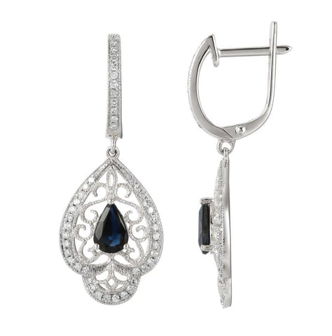 0.27 Ctw Diamond 14k White Gold Sapphire Round Shape Womens Gemstone Earrings