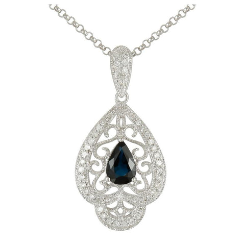 0.13 Ctw Diamond 14k White Gold Sapphire Round Shape Womens Gemstone Necklace Pendant With 16 Inch Chain