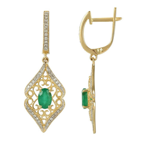 0.24 Ctw Diamond 14k Yellow Gold Emerald Round Shape Womens Gemstone Earrings