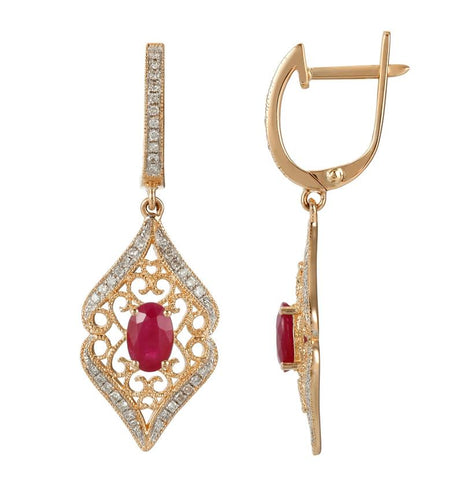 0.25 Ctw Diamond 14k Rose Gold Ruby Round Shape Womens Gemstone Earrings