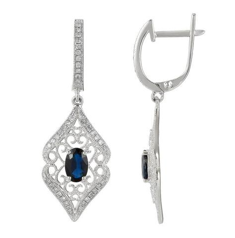 0.23 Ctw Diamond 14k White Gold Sapphire Round Shape Womens Gemstone Earrings