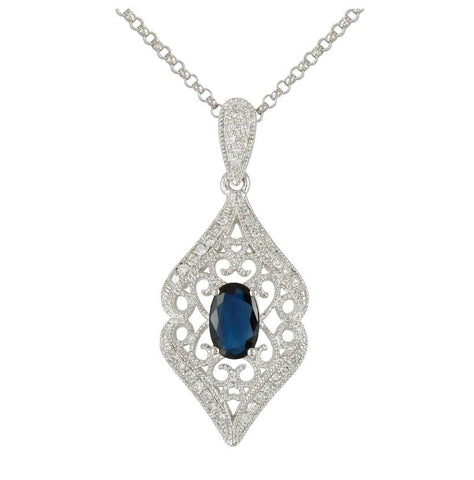 0.11 Ctw Diamond 14k White Gold Sapphire Round Shape Womens Gemstone Necklace Pendant With 16 Inch Chain