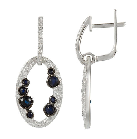 0.48 Ctw Diamond 14k White Gold Sapphire Round Shape Womens Gemstone Earrings