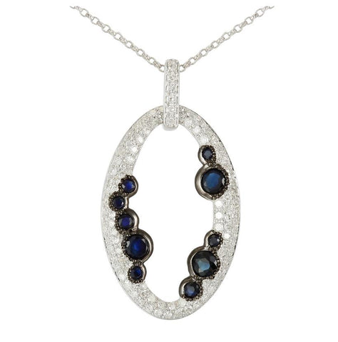 0.34 Ctw Diamond 14k White Gold Sapphire Round Shape Womens Gemstone Necklace Pendant With 16 Inch Chain