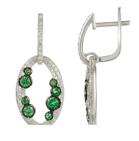 0.48 Ctw Diamond 14k White Gold Tsavorite Round Shape Womens Gemstone Earrings