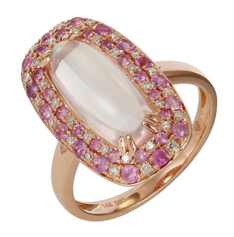 0.12 Ctw Diamond 14k Rose Gold Sapphire Quartz Round Shape Womens Gemstone Ring
