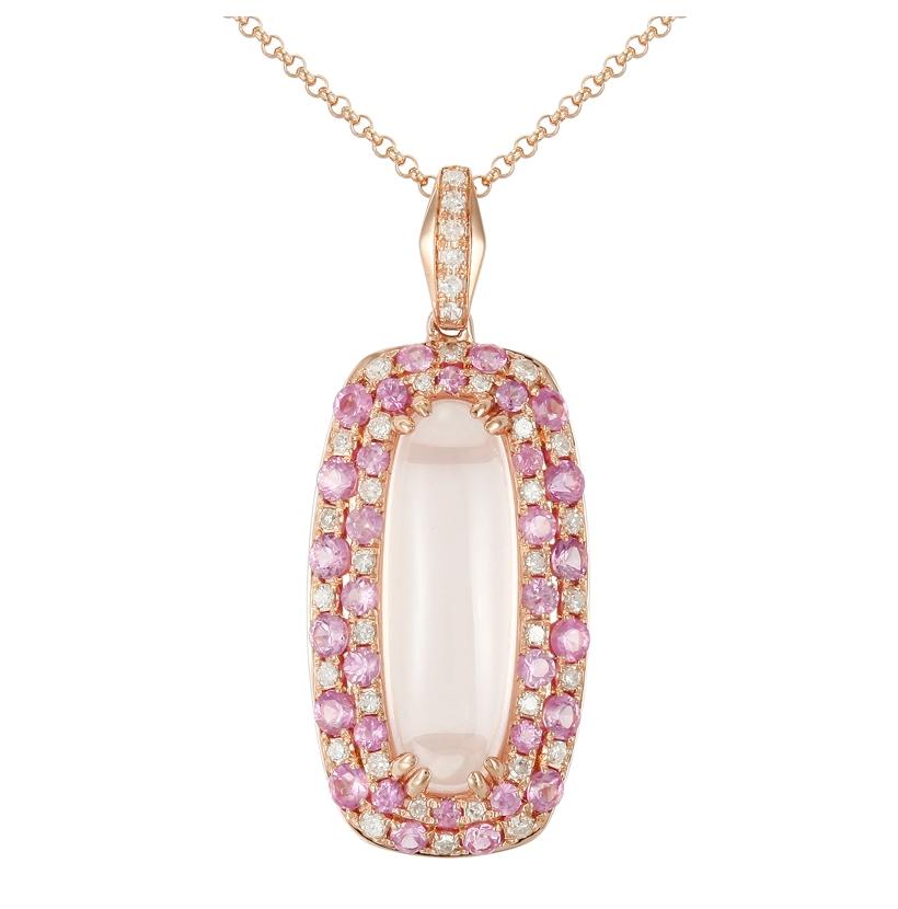 0.19 Ctw Diamond 14k Rose Gold Sapphire Quartz Round Shape Womens Gemstone Necklace Pendant With 16 Inch Chain