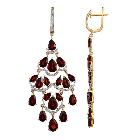 0.45 Ctw Diamond 14k Rose Gold Garnet Round Shape Womens Gemstone Earrings