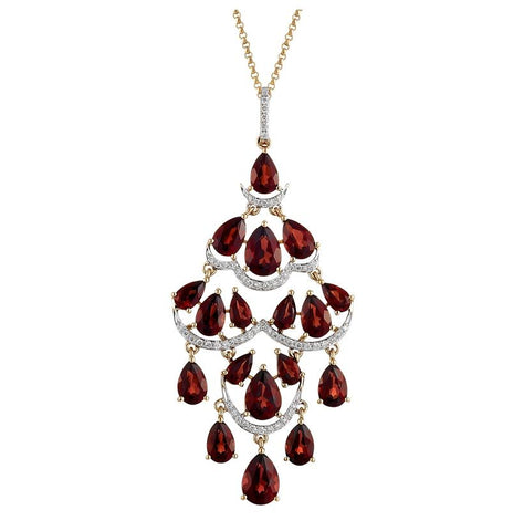 0.22 Ctw Diamond 14k Rose Gold Garnet Round Shape Womens Gemstone Necklace Pendant With 16 Inch Chain