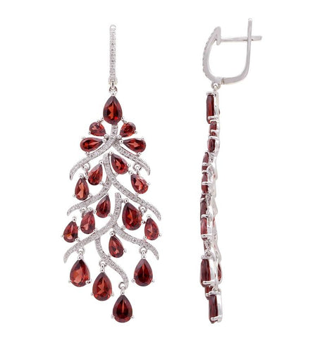 0.69 Ctw Diamond 14k White Gold Garnet Round Shape Womens Gemstone Earrings