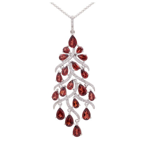 0.33 Ctw Diamond 14k White Gold Garnet Round Shape Womens Gemstone Necklace Pendant With 16 Inch Chain