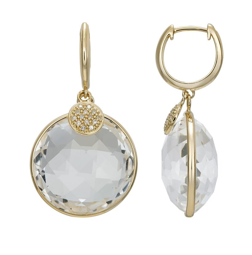 0.1 Ctw Diamond 14k Yellow Gold Quartz Round Shape Womens Gemstone Earrings