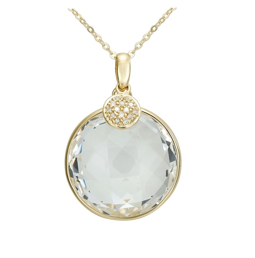 0.05 Ctw Diamond 14k Yellow Gold Quartz Round Shape Womens Gemstone Necklace Pendant With 16 Inch Chain